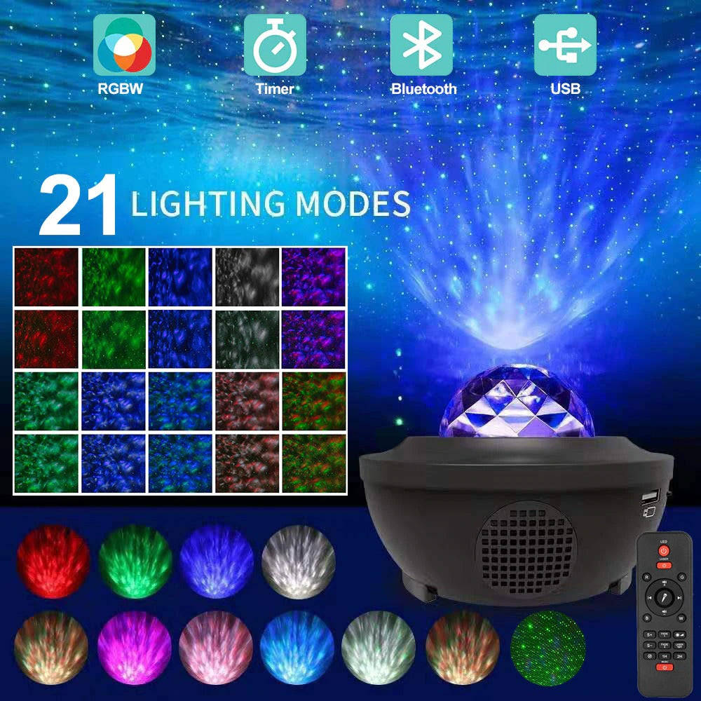 USB LED Star Night Light Music Starry Water Wave LED Projector (+Bluetooth)