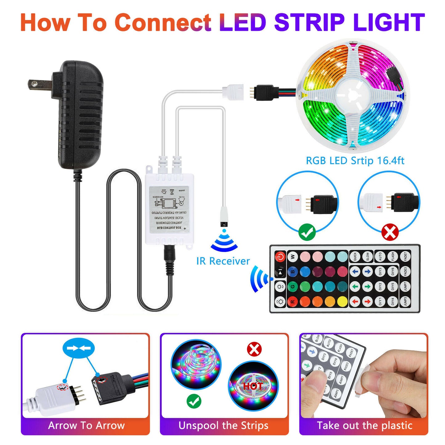 RGB flexible LED Strip light SMD3528(300/5m), Remote control, Waterproof