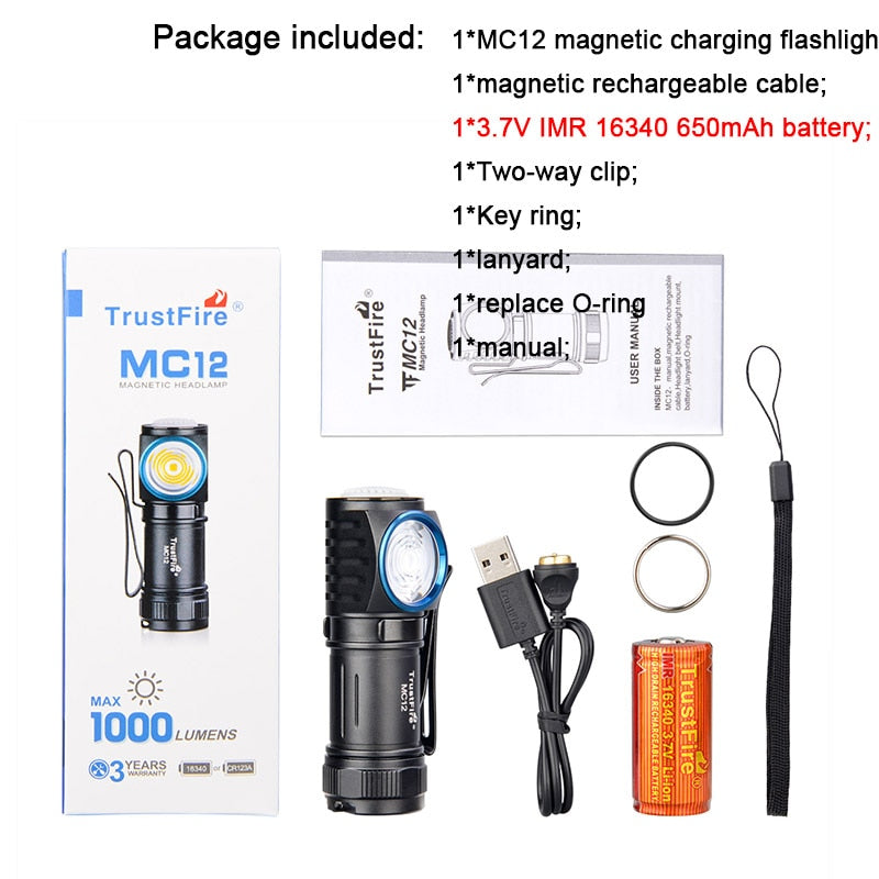 TrustFire MC12 Mini lampe frontale LED lampe de poche torche 1000