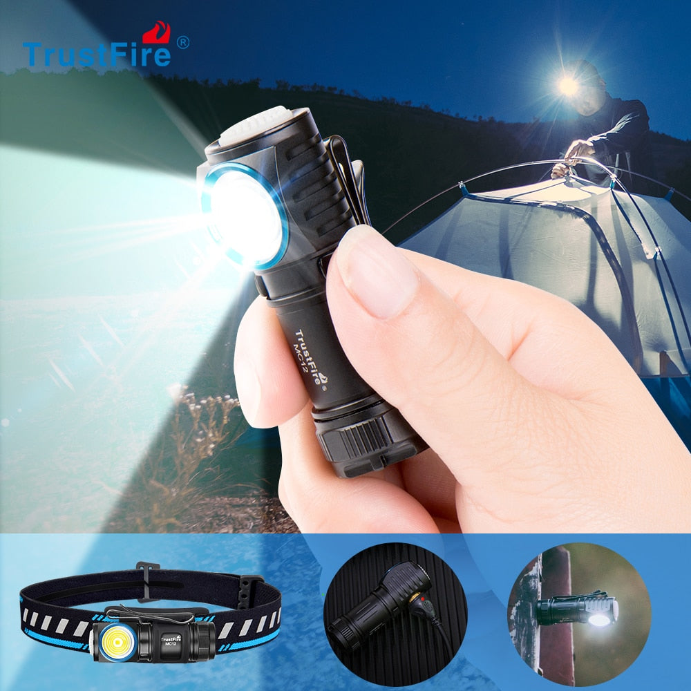 TrustFire MC12 EDC Powerful LED Flashlight 1000Lumens Magnetic Rechargeable Head Lamp CREE XP-L