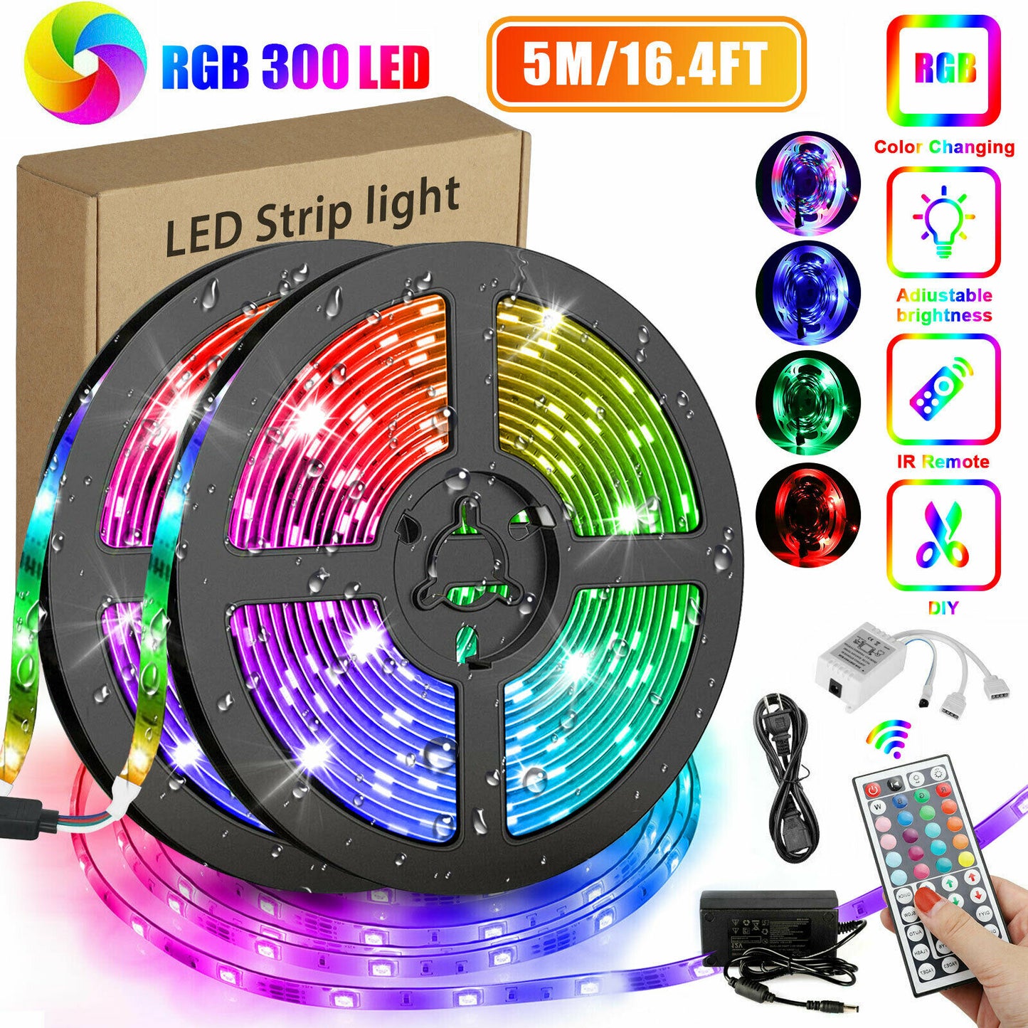 RGB flexible LED Strip light SMD3528(300/5m), Remote control, Waterproof